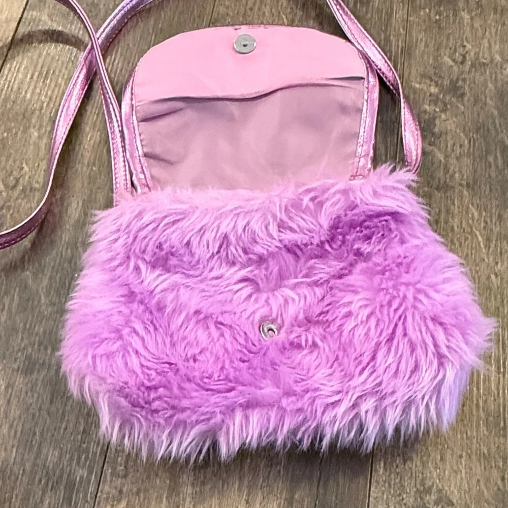 Lilac Glitter Faux Fur Kids Crossbody Bag